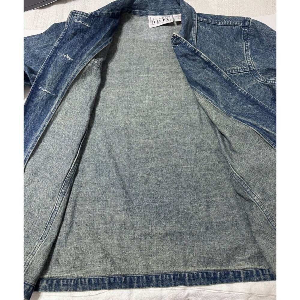 Vintage Keren Hart Womens Denim Jacket Balloon Sleeves Boho Jean Poof Puff Small - Picture 8 of 12